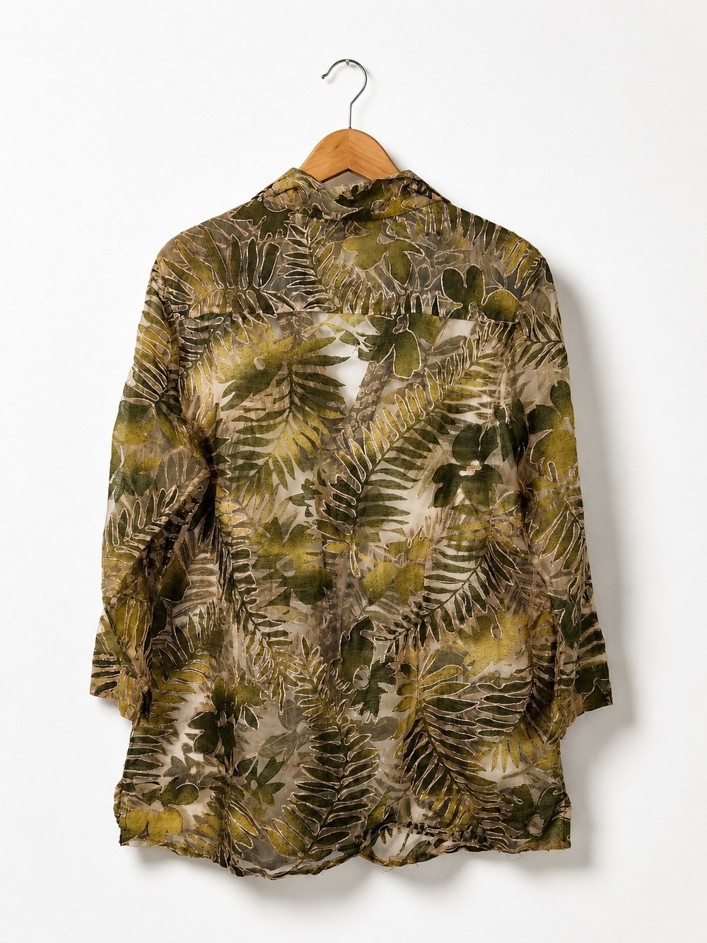 new directions Olive Green Sheer Tropical Leaf Shirt Jacket - Picture 3 of 8